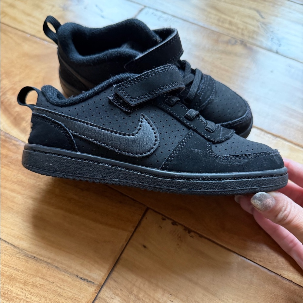 Nike Kids 10C Court Borough Low Triple Black Sneakers NWOB